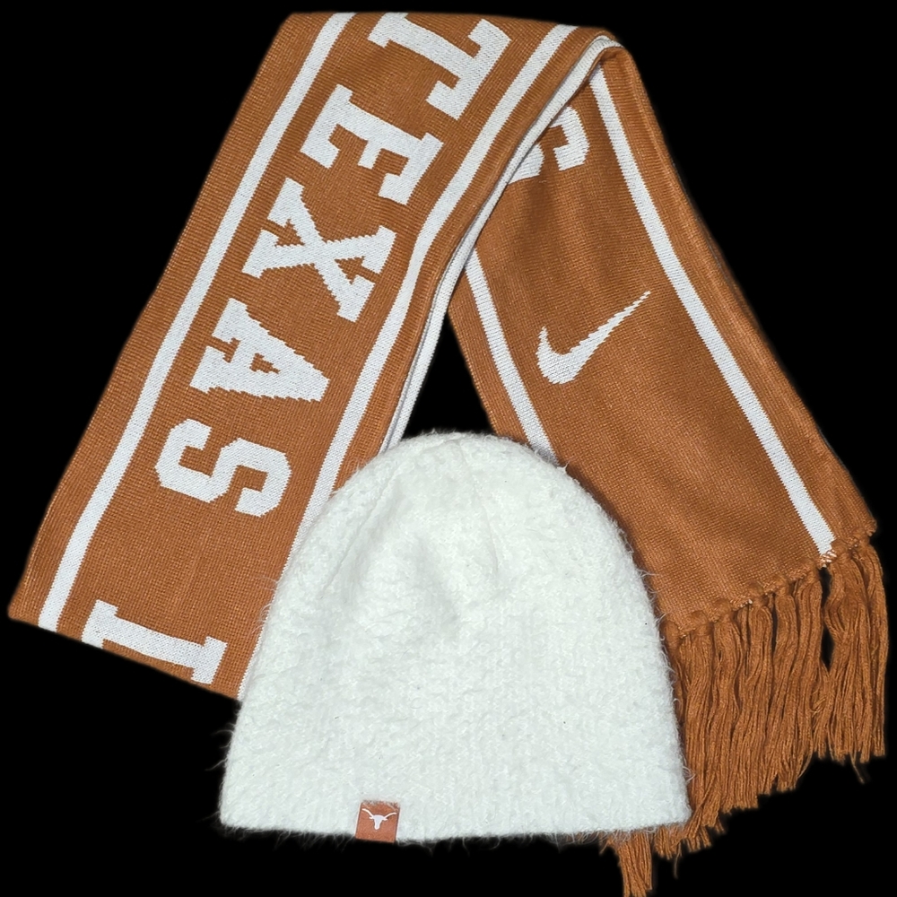 💥Texas Longhorns Nike Burnt Orange and White Scarf and Beanie Set